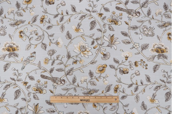 Waverly Summer Isles Printed Cotton Drapery Fabric in Dove