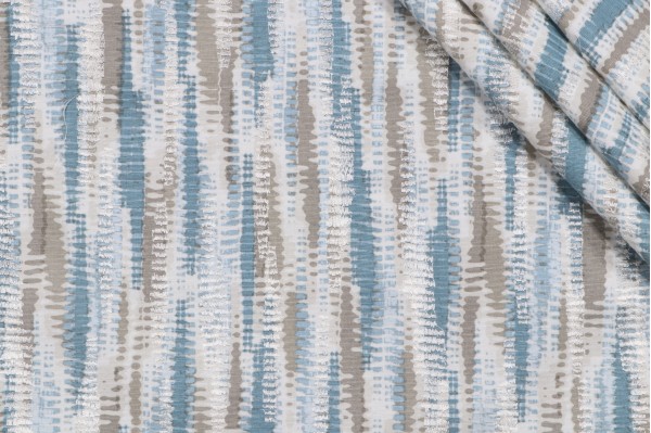 Kazuko Printed & Embroidered Drapery Fabric in Seaglass