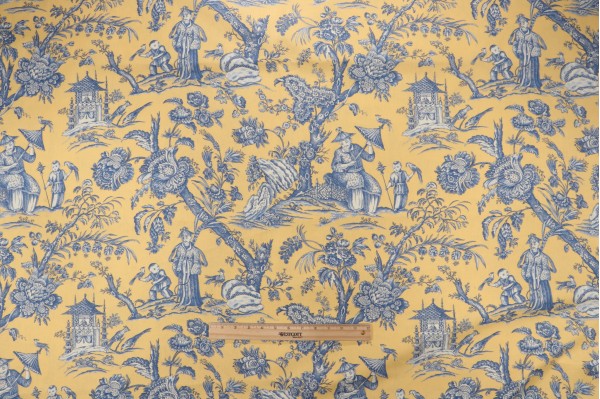 Click for 2.13 Yards Scalamandre Ming Printed Drapery Fabric in Yellow/Blue Scalamandre Ming Printed Drapery Fabric in Yellow/Blue