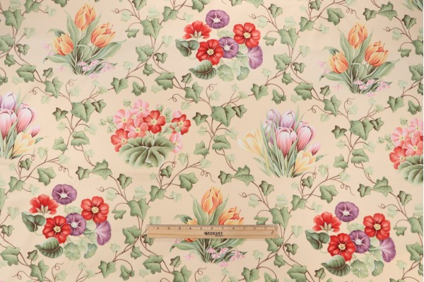 Grey Watkins Le Treillage Printed Cotton Drapery Fabric in Coral on Apricot for Scalamandre