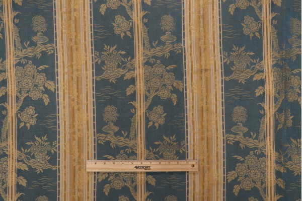 Scalamandre Stripe Damask Decorator Fabric in Blue/Gold