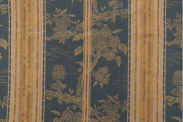 Scalamandre Stripe Damask Decorator Fabric in Blue/Gold