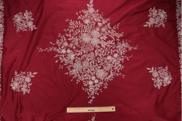 Fonthill Medallion Silk Emblem Decorator Fabric in Red for Scalamandre