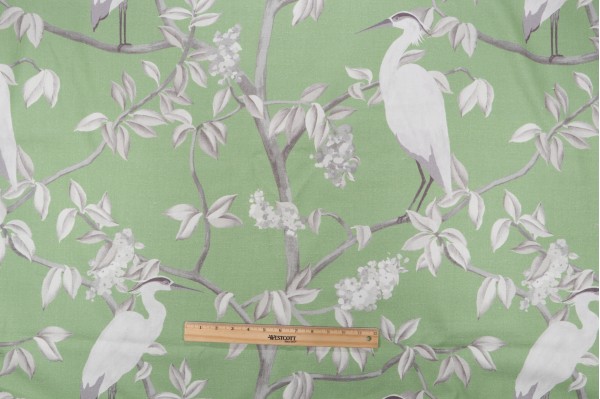 Covington Heron Printed Cotton Drapery Fabric in Kiwi