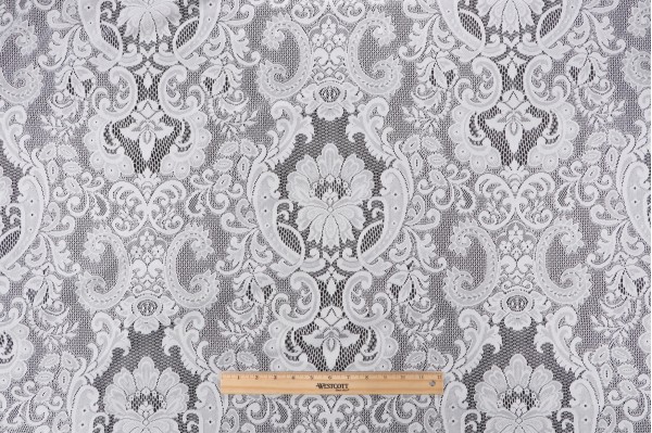 Westbury Sheer Lace Polyester Drapery Fabric in Ivory