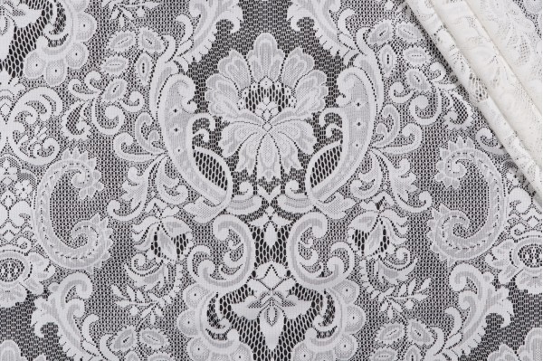 Westbury Sheer Lace Polyester Drapery Fabric in Ivory
