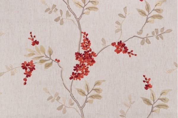 Mistral Embroidered Drapery Fabric in Garnet