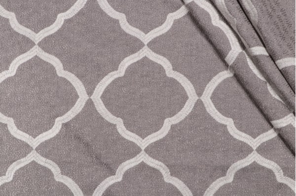 Capricorn Embroidered Drapery Fabric in Pewter