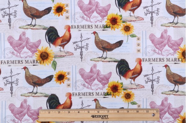 Timeless Treasures Poultry Farmers Market Printed Cotton Craft Fabric in Cream