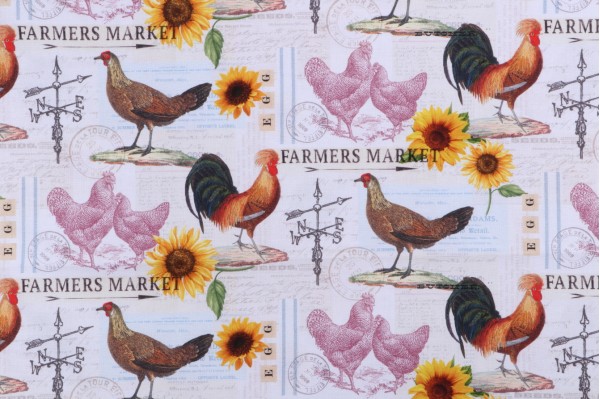 Timeless Treasures Poultry Farmers Market Printed Cotton Craft Fabric in Cream