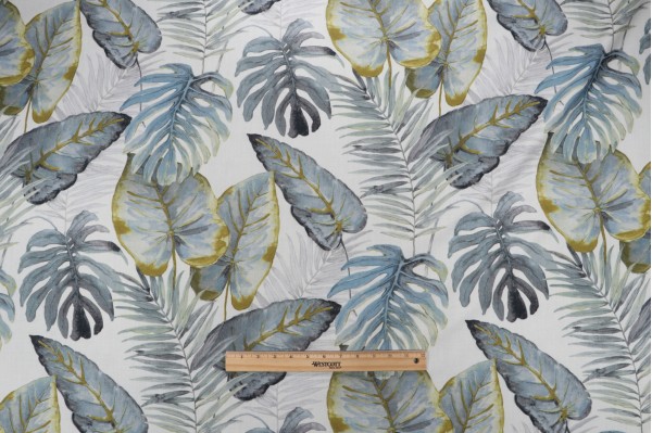 Sample of Hamilton Tiki Printed Cotton Drapery Fabric in Slate 