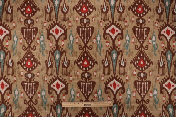 Robert Allen Khanjali Printed Linen Blend Drapery Fabric in Adobe
