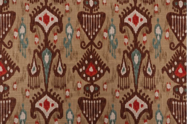 Robert Allen Khanjali Printed Linen Blend Drapery Fabric in Adobe