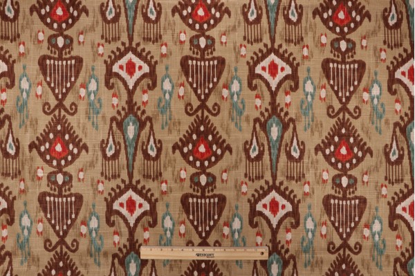 Robert Allen Khanjali Printed Linen Blend Drapery Fabric in Adobe