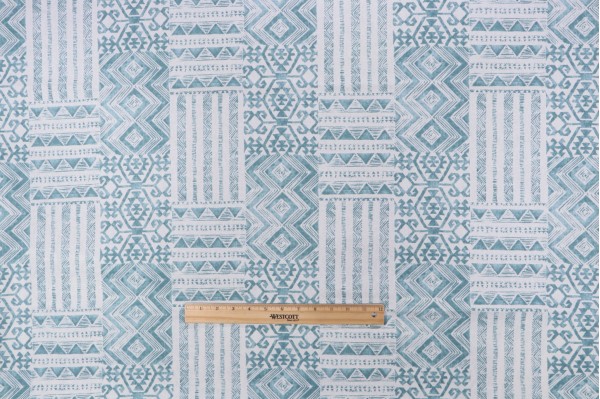 Mill Creek Indrani Printed Cotton Drapery Fabric in Island Blue