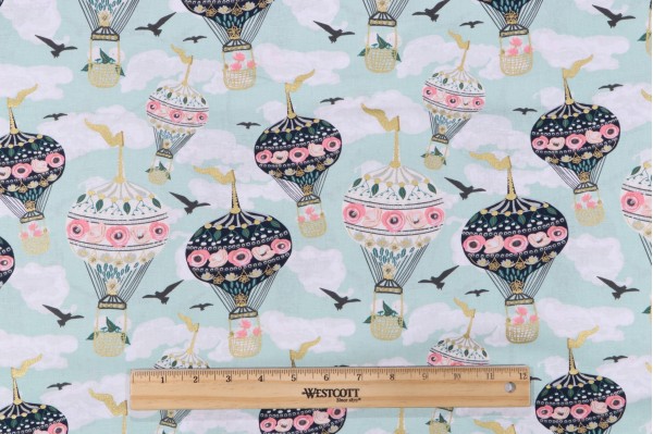 Emma & Mila Balloon Printed Cotton Craft Fabric in Light Blue 