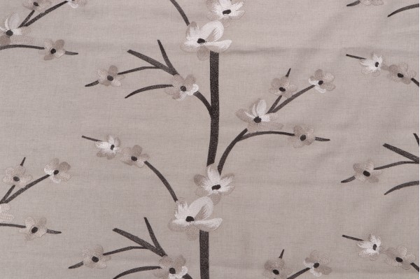 Juniata Embroidered Drapery Fabric in Silver