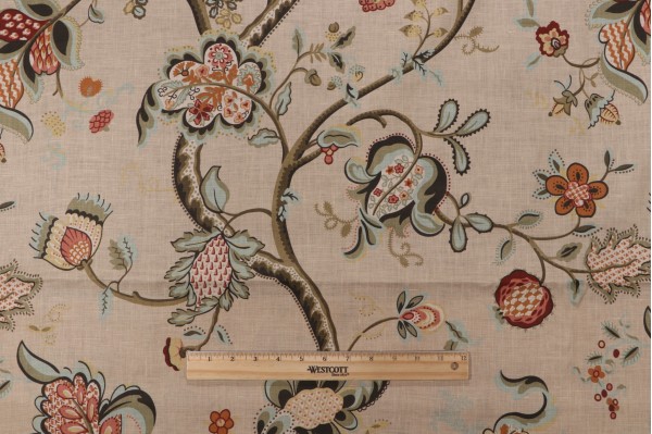 Cheltenham Floral Printed Linen Drapery Fabric in Vintage
