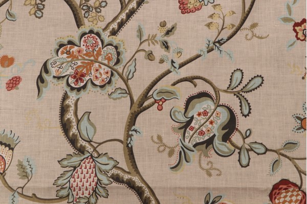 Cheltenham Floral Printed Linen Drapery Fabric in Vintage
