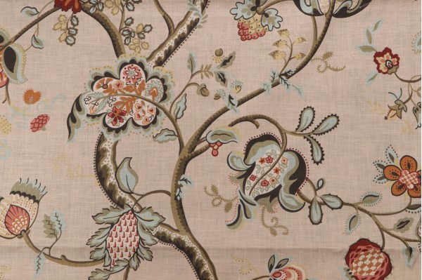 Cheltenham Floral Printed Linen Drapery Fabric in Vintage
