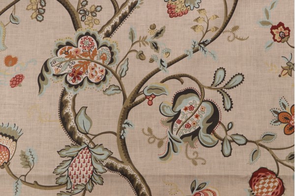 Cheltenham Floral Printed Linen Drapery Fabric in Vintage