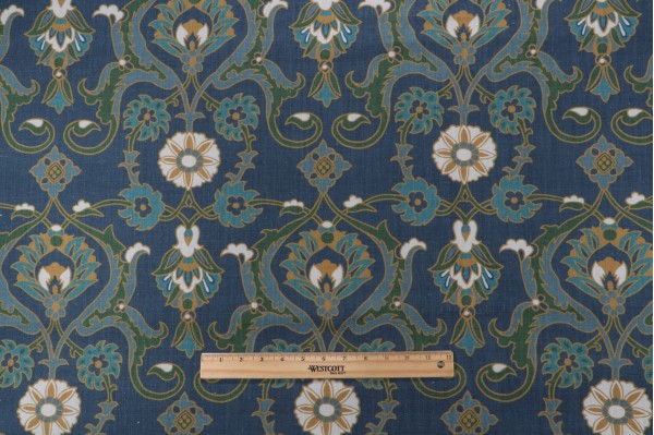 Lacefield Iznet-Chatham White Printed Cotton Blend Drapery Fabric in Adriatic