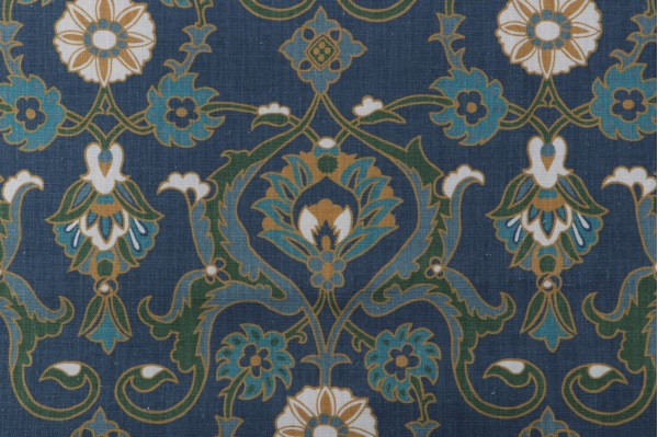 Lacefield Iznet-Chatham White Printed Cotton Blend Drapery Fabric in Adriatic