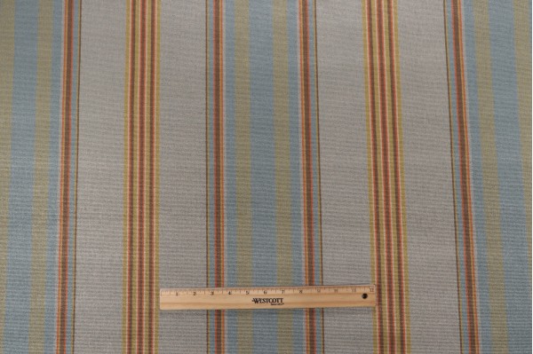 Grey Watkins Lucky Stripe Grospoint Upholstery Fabric in Mist/Blue