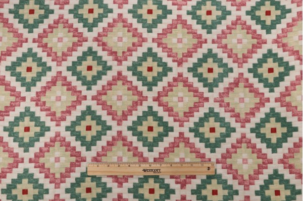 Grey Watkins Topkapi Printed Linen Drapery Fabric in Green/Coral