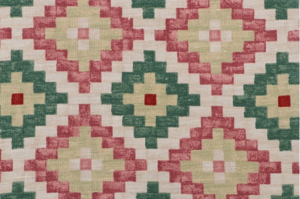 Grey Watkins Topkapi Printed Linen Drapery Fabric in Green/Coral