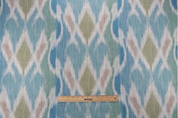 Sample of PK Lifestyles Bergama Ikat Printed Cotton Drapery Fabric in Aloe 