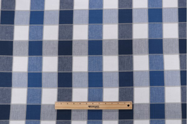 Laura & Kiran Buffalo Check Woven Upholstery Fabric in Indigo Sky 