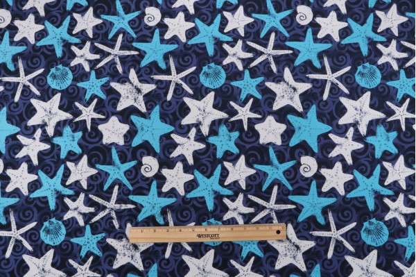 Terrasol-Starfish Printed Outdoor Fabric in Indigo 