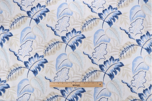 Sanibel Printed Twill Drapery Fabric in Indigo 