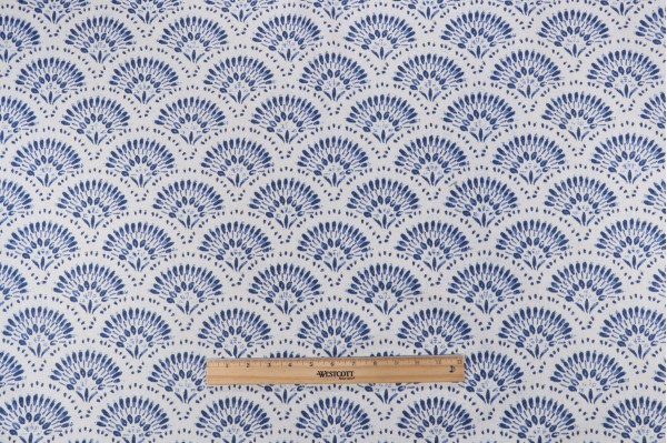 Amelia Printed Twill Drapery Fabric in Indigo 