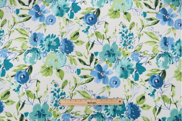Richloom Bettina Printed Polyester Outdoor Fabric in Aqua 