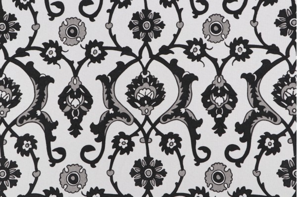 Sample of Laura & Kiran Turkish Tile Printed Cotton Drapery Fabric in Jet White 
