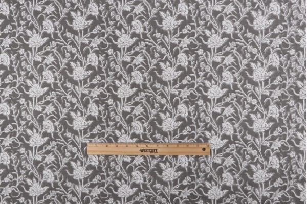 Sample of Laura & Kiran Wild Flower Printed Cotton Drapery Fabric in Smoke 