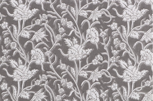 Sample of Laura & Kiran Wild Flower Printed Cotton Drapery Fabric in Smoke 