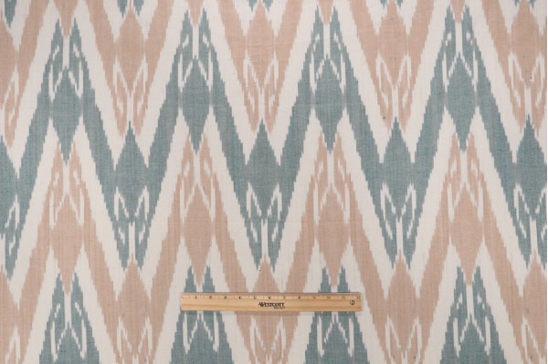 Laura & Kiran Ikat Woven Decorator Fabric in Aqua/Tan 