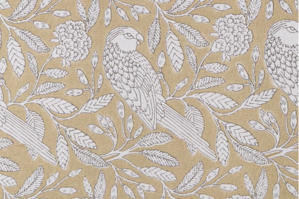 Sample of Laura & Kiran Eden Printed Cotton Drapery Fabric in Almond 