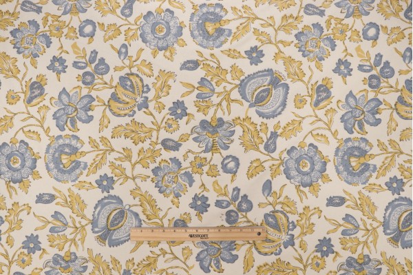 Laura & Kiran Calicut Printed Cotton Drapery Fabric in Chambray 