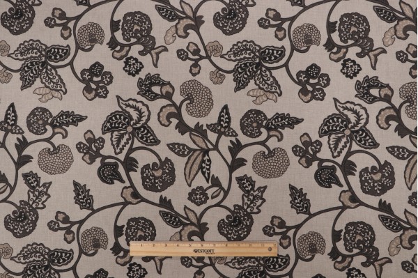 Laura & Kiran Jakarta Printed Linen Cotton Blend Drapery Fabric in Charcoal 