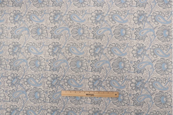 Laura & Kiran Provence Floral Printed Cotton Drapery Fabric in Lake 