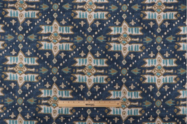 Magnolia Home Arturo Printed Cotton Drapery Fabric in Navy 