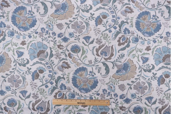Magnolia Home Alice Printed Cotton Drapery Fabric in Denim 