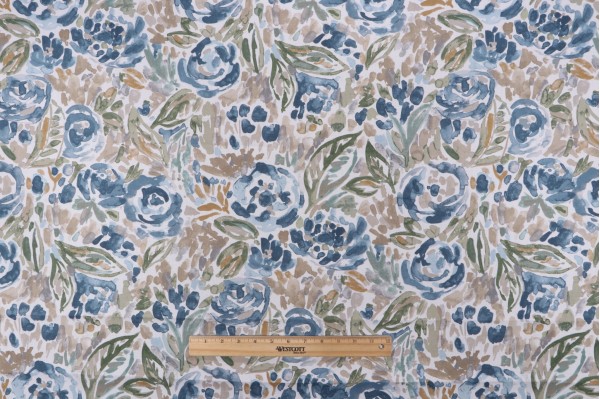 Magnolia Home Tilly Printed Cotton Drapery Fabric in Denim 