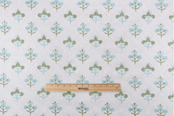 Sample of P Kaufmann Sita Pintuck Printed Cotton Blend Drapery Fabric in Peacock 