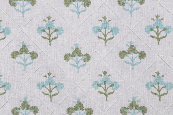 Sample of P Kaufmann Sita Pintuck Printed Cotton Blend Drapery Fabric in Peacock 