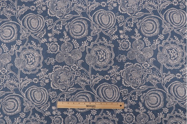 P Kaufmann Meena Printed Cotton Blend Drapery Fabric in Indigo 